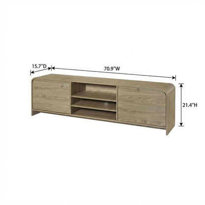 Beige Wood TV Stand with Rubberwood Solids and Walnut Veneers for Living Room