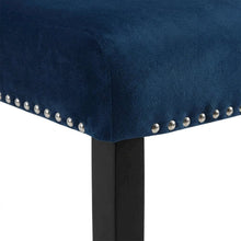 Velvet Upholstered Dining Chair with Wood Legs for Dining Room, Blue, Set of 2