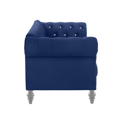 Furniture Emma Velvet Fabric Sofa with Rolled Arms in Royal Blue