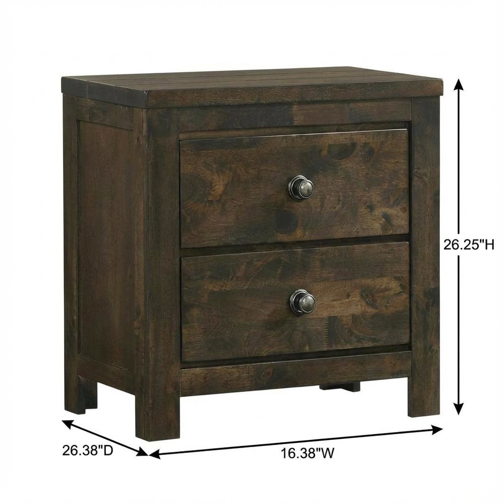 Rustic Gray Solid Wood Nightstand with Classic Design for Bedroom