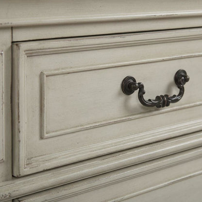Antique White Nightstand with Solid Wood Frame for Bedroom Storage