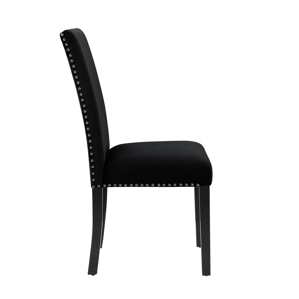 Furniture 37.75" Velvet & Wood Dining Chair in Black (Set of 2)