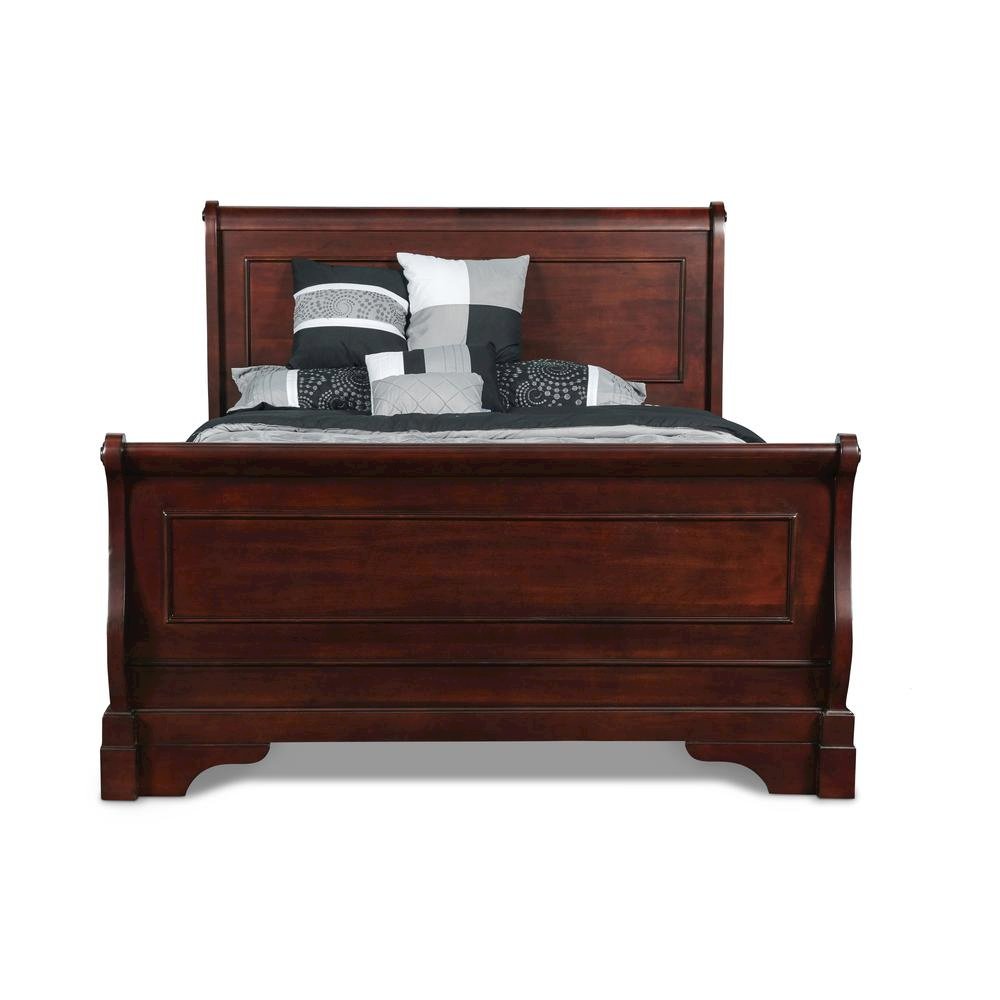 Brown Cherry Farmhouse Full Size Bed Frame with Elegant Wooden Headboard