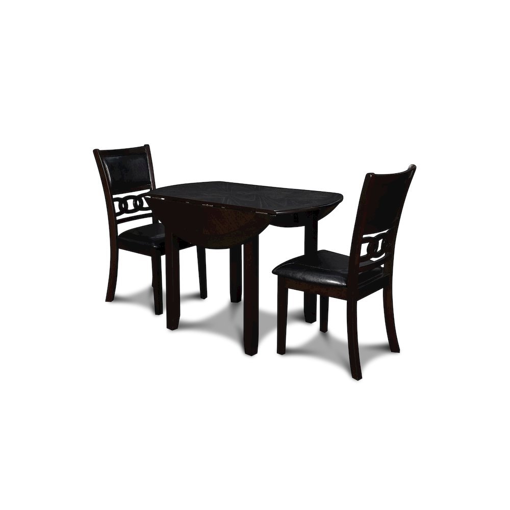 Brown Drop Leaf Table and Chairs Set, Compact Round Dining Table with 2 Chairs