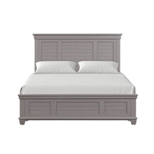 Gray California King Bed Frame, Solid Wooden Bed with Elegant Headboard