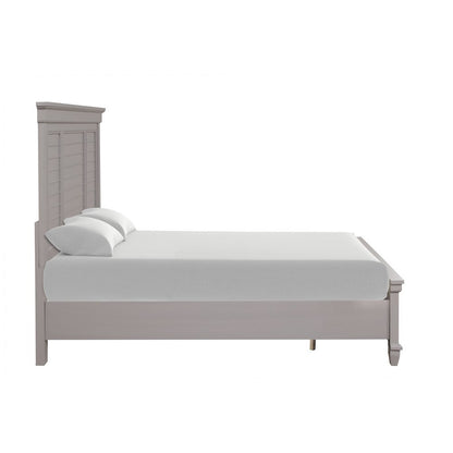 Gray California King Bed Frame, Solid Wooden Bed with Elegant Headboard