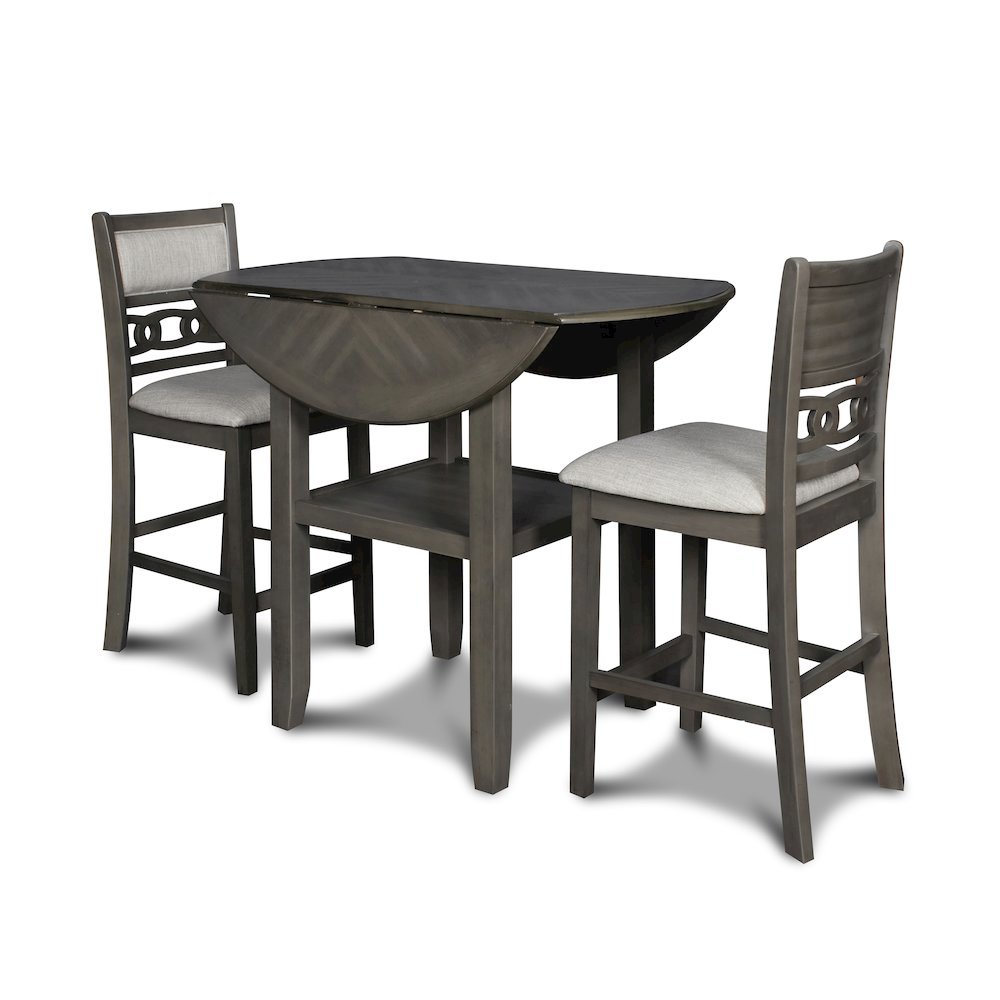 Gray 3 Piece Drop Leaf Table and 2 Chairs, Small Round Dining Table Set