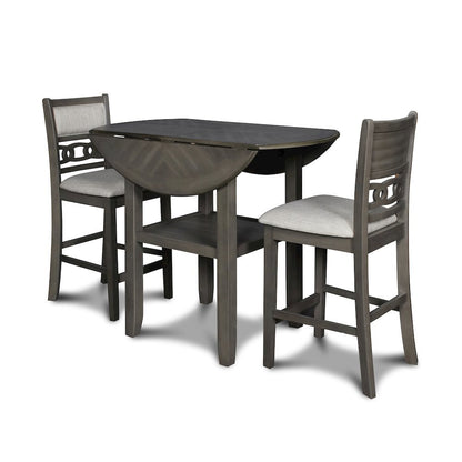 Gray 3 Piece Drop Leaf Table and 2 Chairs, Small Round Dining Table Set