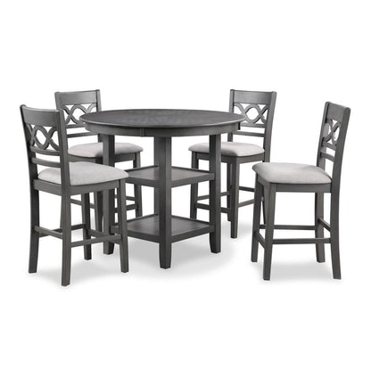 Gray Round Kitchen Table and Chairs for 4, Farmhouse 5 Piece Dining Set
