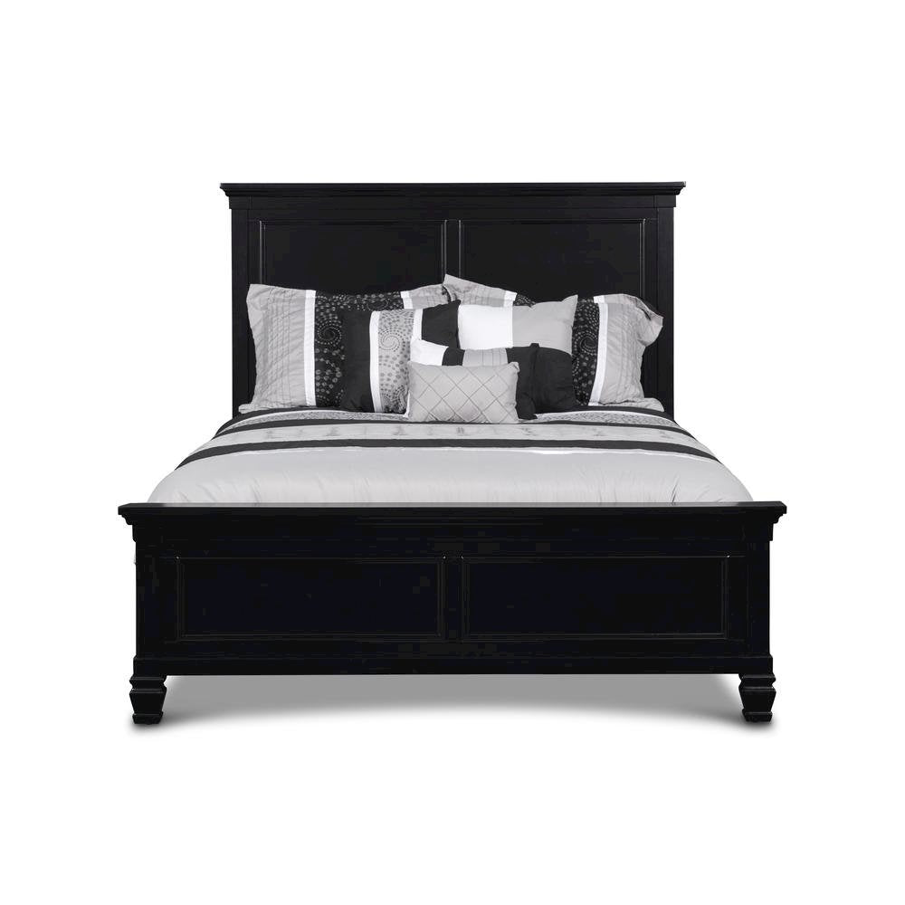 Black Wood Bed Frame, Modern Farmhouse Twin Bed with Paneled Headboard