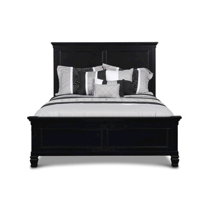 Black Wood Bed Frame, Modern Farmhouse Twin Bed with Paneled Headboard