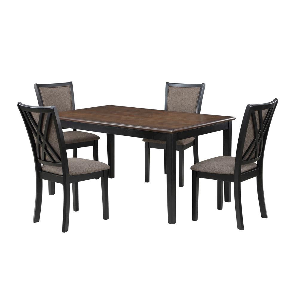 Black Rectangular Dining Table Set for 4, Kitchen Table Chairs Set of 4