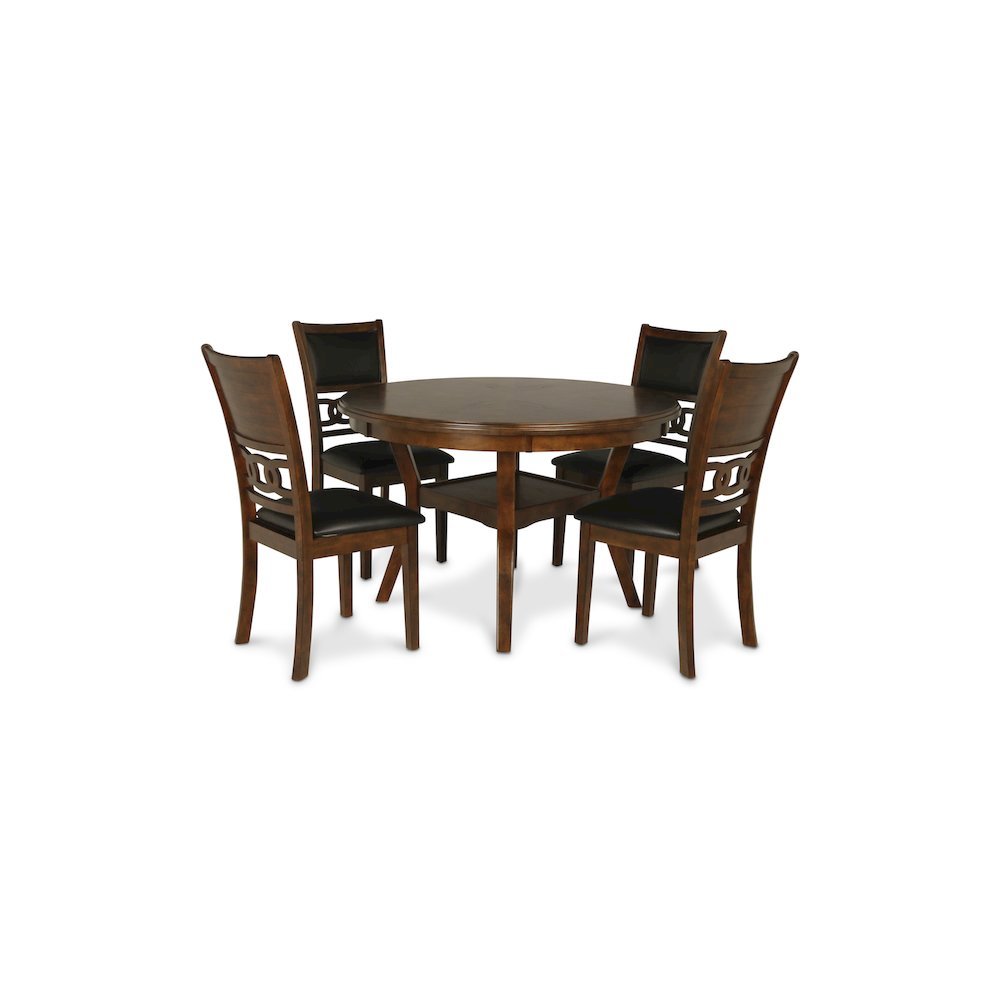 Warm Brown Solid Wood Dining Table with 4 Chairs, 47" Round Table with Storage