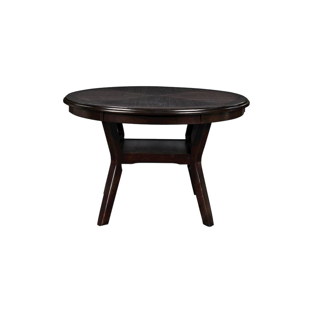 Dark Brown Solid Wood Dining Table with 4 Chairs, 47" Round Table with Storage