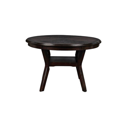 Dark Brown Solid Wood Dining Table with 4 Chairs, 47" Round Table with Storage