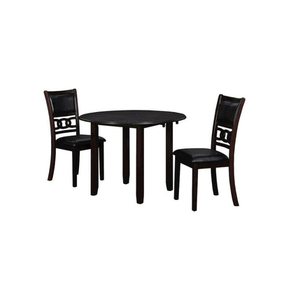 Brown Drop Leaf Table and Chairs Set, Compact Round Dining Table with 2 Chairs