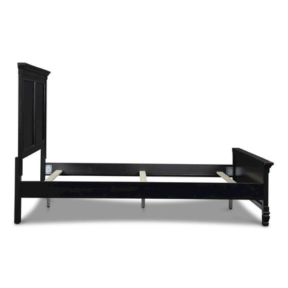 Black Wood Bed Frame, Modern Farmhouse Twin Bed with Paneled Headboard