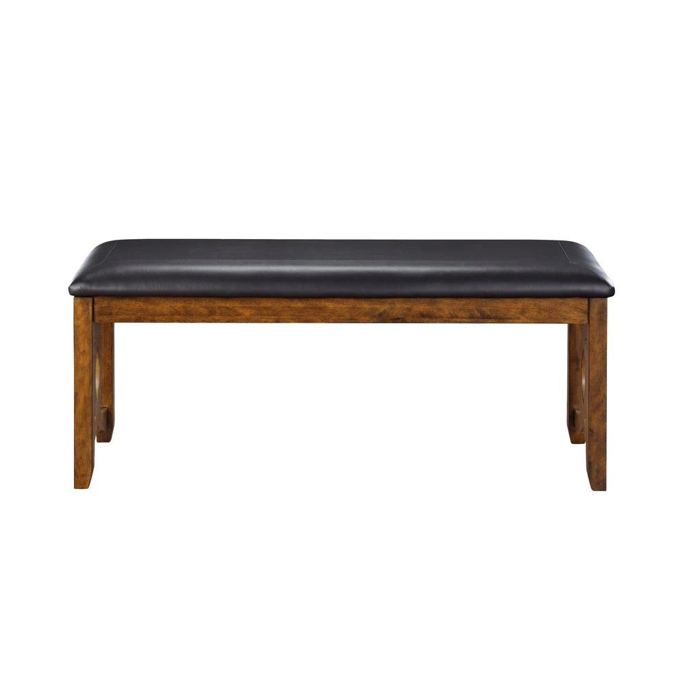 Brown Solid Wood 46 Inch Faux Leather Vintage Bench For Living Room