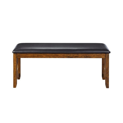 Brown Solid Wood 46 Inch Faux Leather Vintage Bench For Living Room