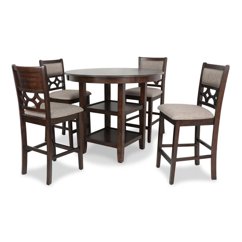 Brown Cherry 5 Piece Dining Table Set with Storage, High Top Chairs Design