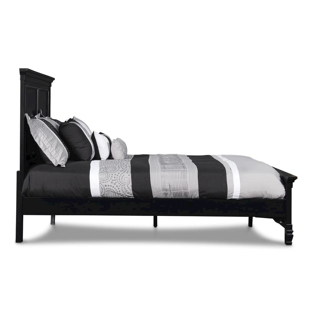 Black Wood Bed Frame, Modern Farmhouse Twin Bed with Paneled Headboard