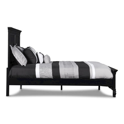 Black Wood Bed Frame, Modern Farmhouse Twin Bed with Paneled Headboard