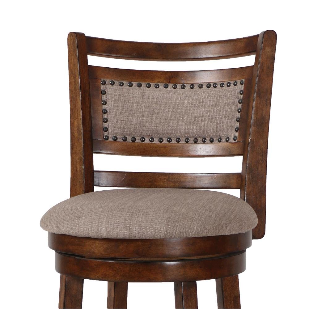 Rustic Farmhouse Dark Brown Swivel Wood Bar Stool With Comfortable Back