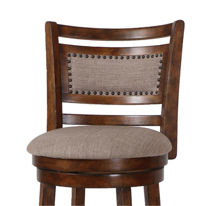 Rustic Farmhouse Dark Brown Swivel Wood Bar Stool With Comfortable Back