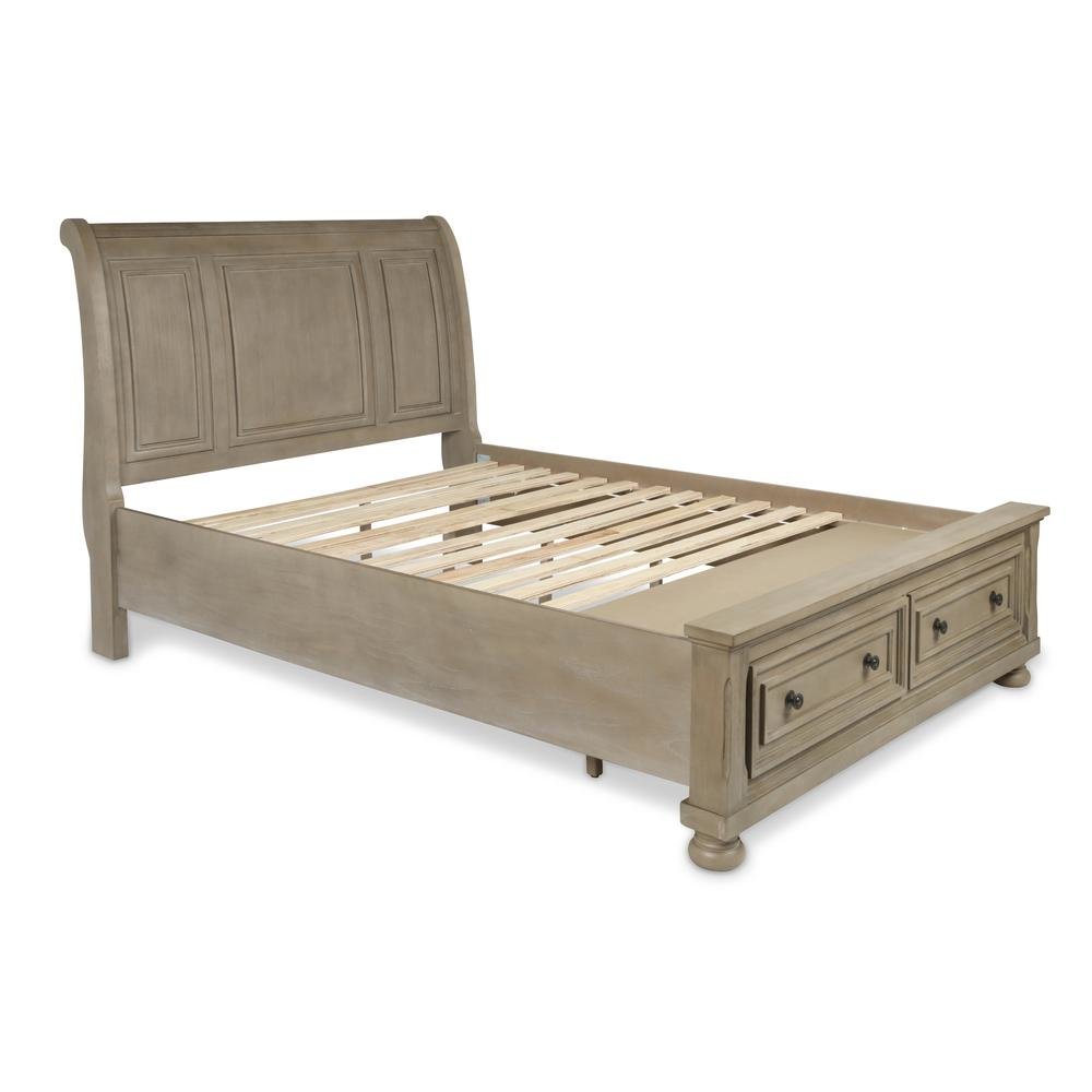 Gray Farmhouse Queen Bed Frame, Solid Wooden Queen Size Bed with Drawers