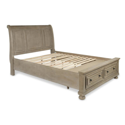 Gray Farmhouse Queen Bed Frame, Solid Wooden Queen Size Bed with Drawers