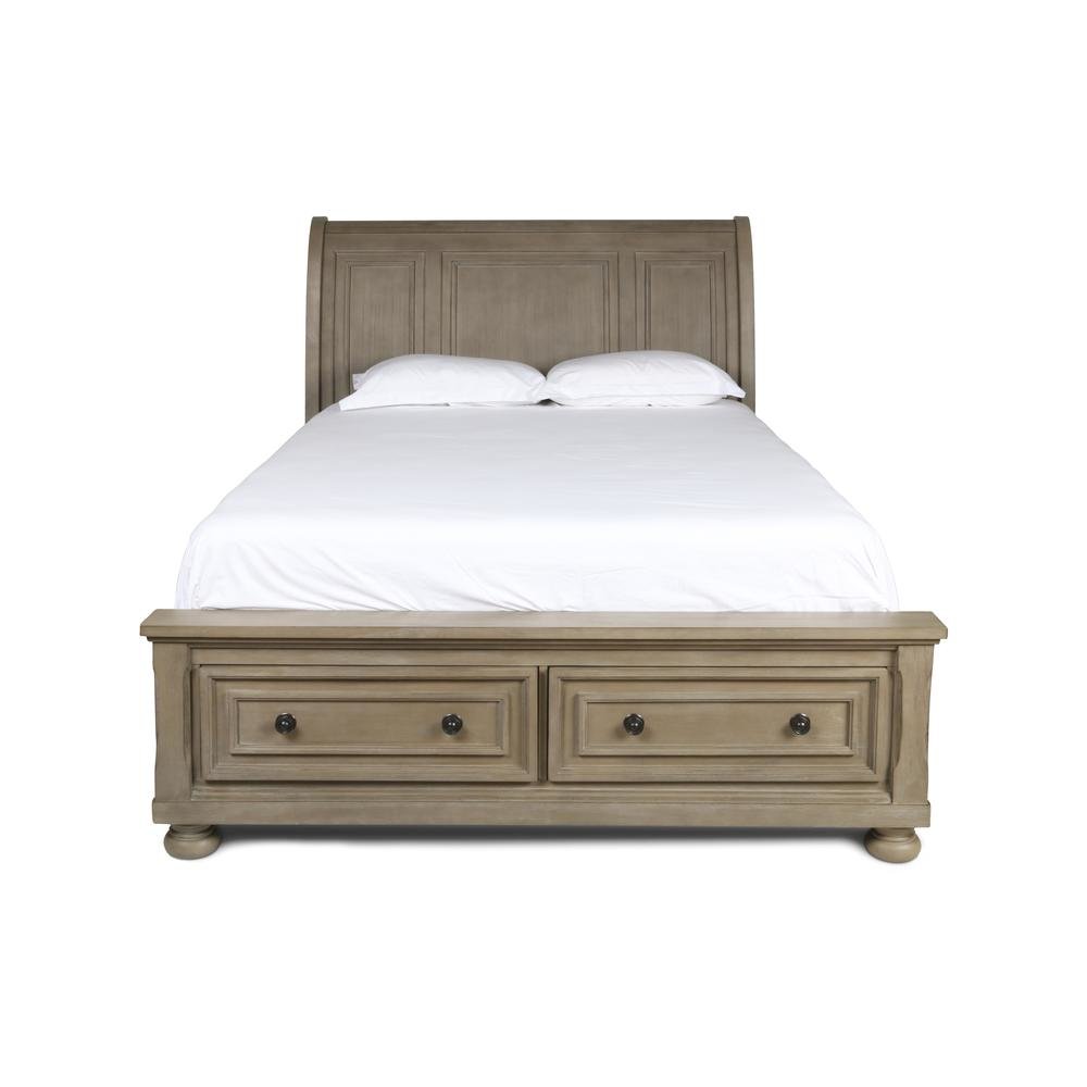 Gray Farmhouse Queen Bed Frame, Solid Wooden Queen Size Bed with Drawers