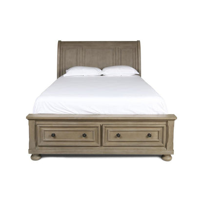 Gray Farmhouse Queen Bed Frame, Solid Wooden Queen Size Bed with Drawers