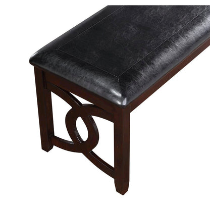 Ebony Black Solid Wood 46 Inch Faux Leather Vintage Bench For Living Room