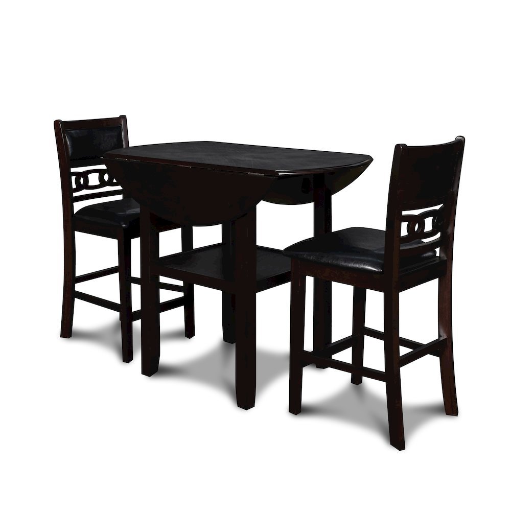Dark Brown 3 Piece Drop Leaf Table and 2 Chairs, Small Round Dining Table Set