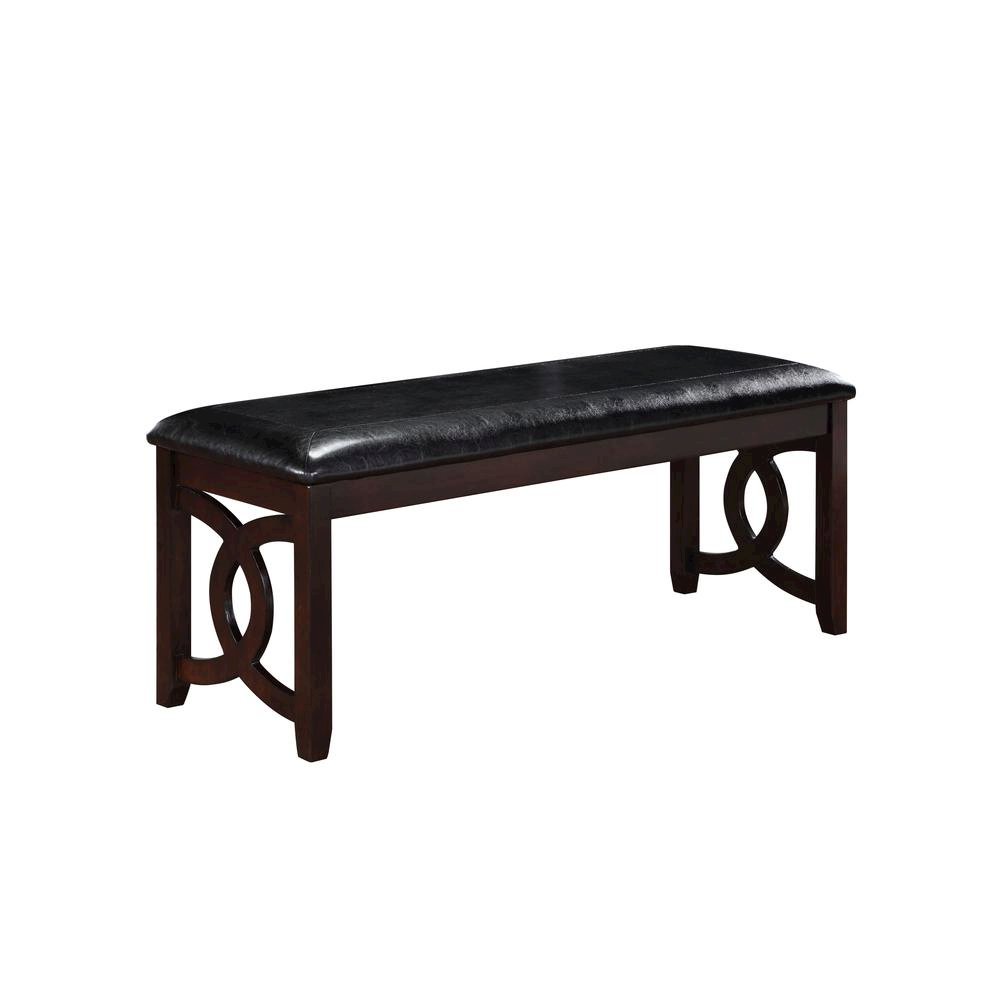 Ebony Black Solid Wood 46 Inch Faux Leather Vintage Bench For Living Room