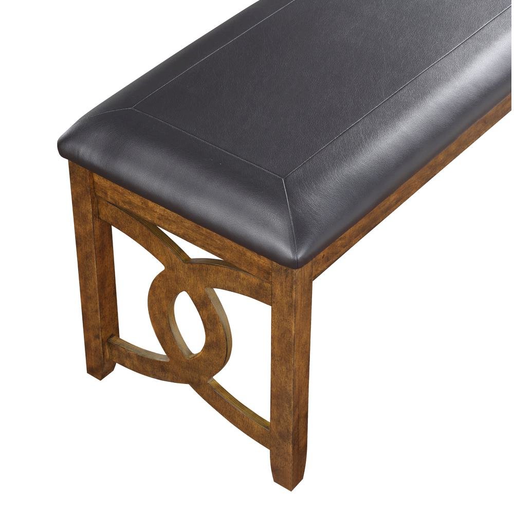 Brown Solid Wood 46 Inch Faux Leather Vintage Bench For Living Room