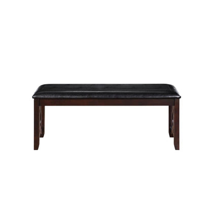 Ebony Black Solid Wood 46 Inch Faux Leather Vintage Bench For Living Room