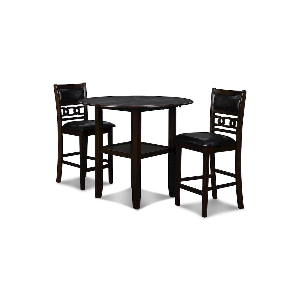 Dark Brown 3 Piece Drop Leaf Table and 2 Chairs, Small Round Dining Table Set