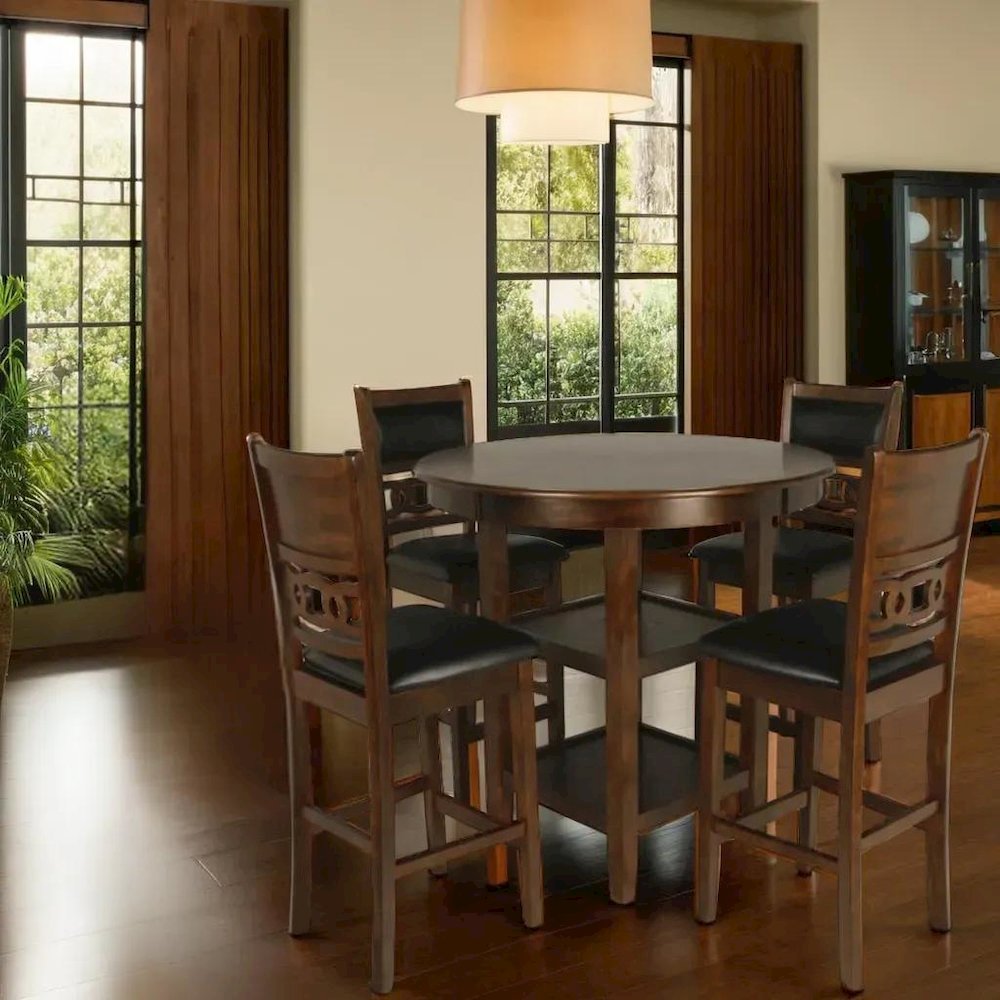 Brown 5-Piece Transitional Wood Dining Set for Elegant Dining Spaces