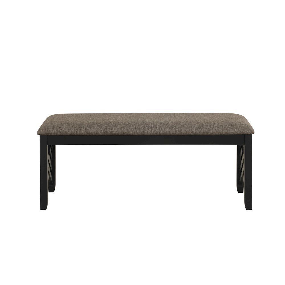 Black Solid Wood Upholstered Bench For Dining Room With Rustic Finish