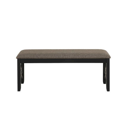 Black Solid Wood Upholstered Bench For Dining Room With Rustic Finish