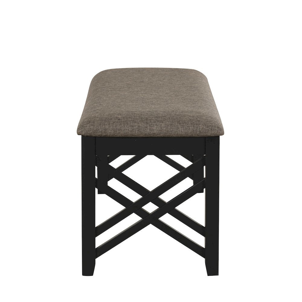 Black Solid Wood Upholstered Bench For Dining Room With Rustic Finish