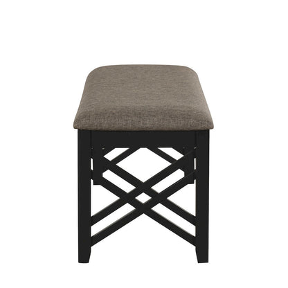Black Solid Wood Upholstered Bench For Dining Room With Rustic Finish