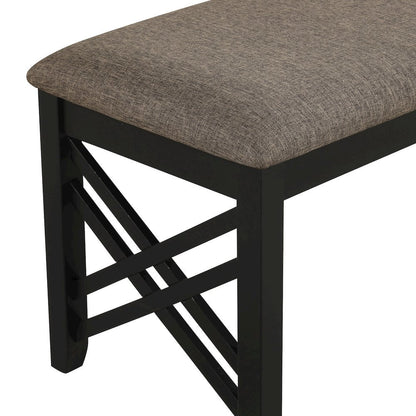 Black Solid Wood Upholstered Bench For Dining Room With Rustic Finish