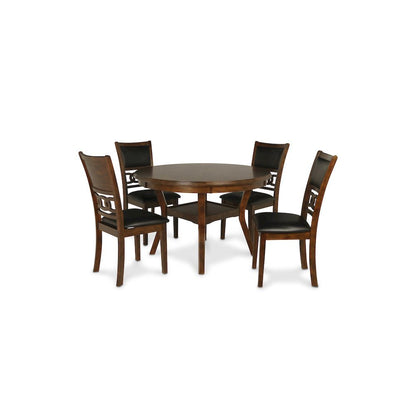 Warm Brown Solid Wood Dining Table with 4 Chairs, 47" Round Table with Storage