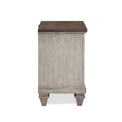Beige Wooden Nightstand with USB Ports Farmhouse Style Vintage Bed Side Table