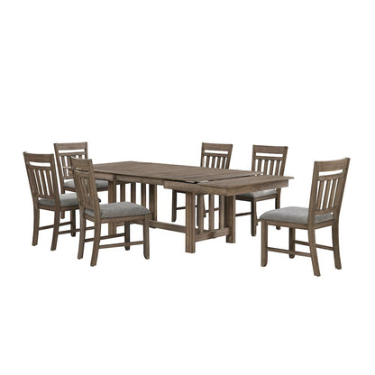 Brown Solid Wood Extendable Dining Table Set for 6 with Matching Chairs