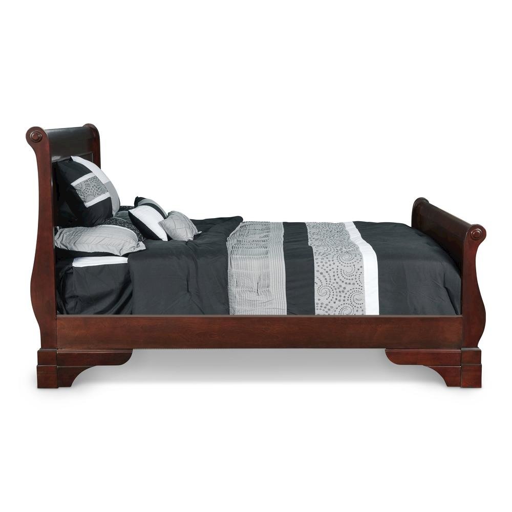 Brown Cherry Farmhouse Full Size Bed Frame with Elegant Wooden Headboard