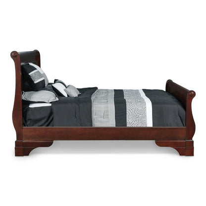 Brown Cherry Farmhouse Full Size Bed Frame with Elegant Wooden Headboard