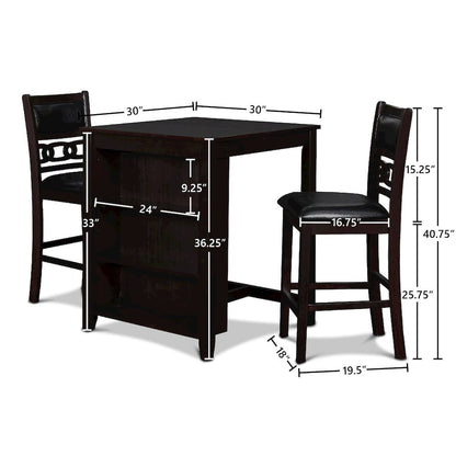 Dark Brown 3 Piece Drop Leaf Table and 2 Chairs, Small Round Dining Table Set